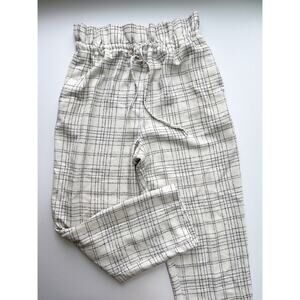 TOPSHOP Textured Check Paperbag Waist Pants